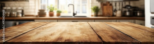 Blurred light brown wooden table photo