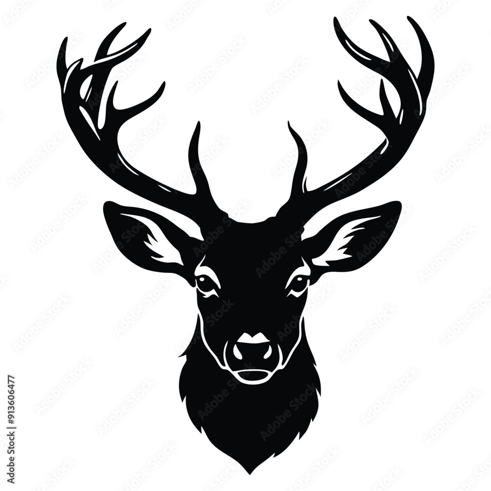 Naklejka premium Collection of black deer icons.Logo of deer.Deer simple icon.Reindeer vector symbols.Set of deers.