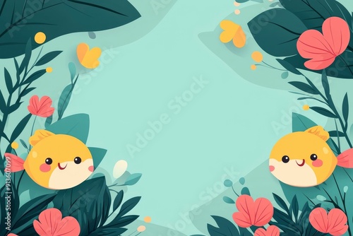 Cute Fish and Flowers Border Design