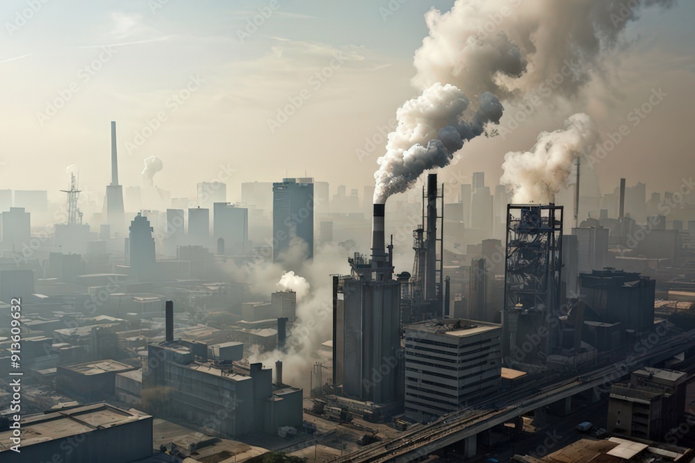 the AI Image Generator, city with factories and smoke in the air the AI Image Generator, city with factories and smoke in the air