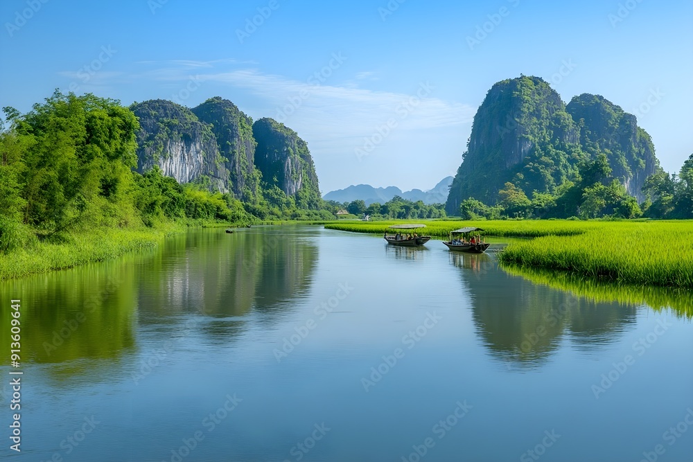 River view against a clear blue sky River view against a clear blue sky