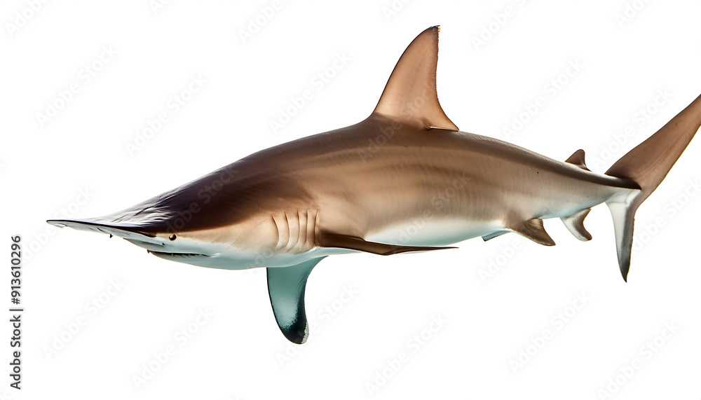 Obraz premium Swimming Hammerhead Shark – A hammerhead shark swimming, isolated on a white background_1(302)