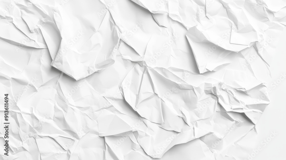 Obraz premium White crumpled paper texture background with space for text or design. Simple blank white poster, sticker template. Isolated on white background