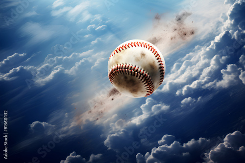 A baseball is capture in mid-flight. Great for anything relating to baseball or sports in general