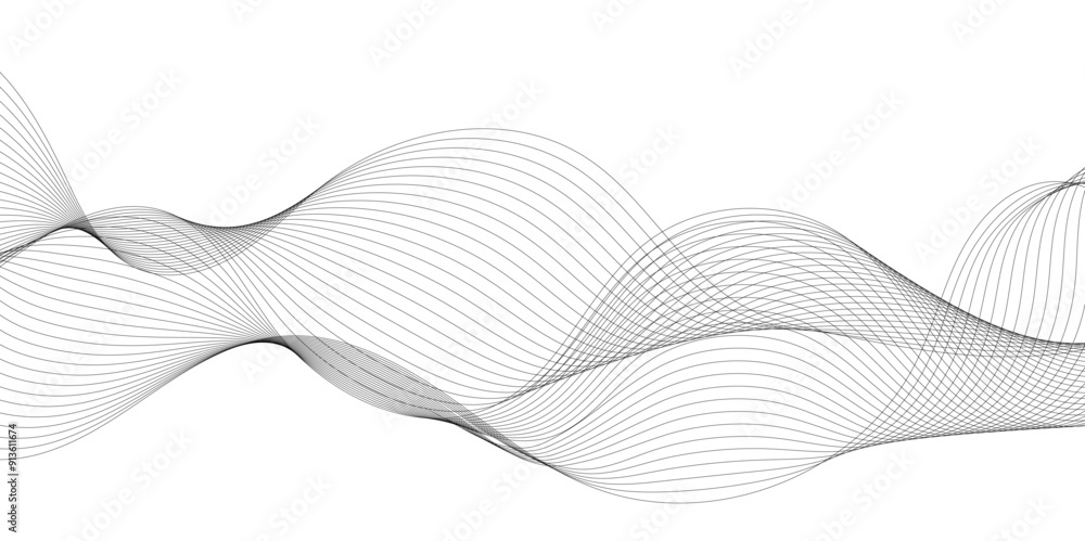 Abstract wavy white and grey curved lines on transparent background. Frequency sound wave lines and technology background, Design for brochure, flyer, banner, template, business wave lines background. Abstract wavy white and grey curved lines on transparent background. Frequency sound wave lines and technology background, Design for brochure, flyer, banner, template, business wave lines background.