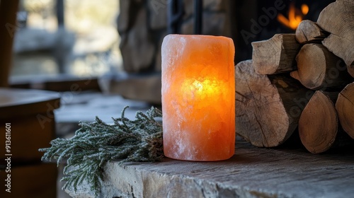 Himalayan Pink Salt Lamp Evoking Volcanic Origins photo