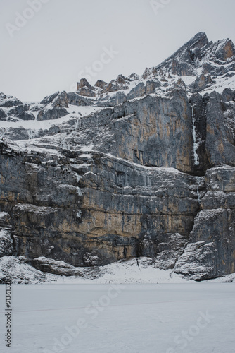 Frozen Lake Oeschinen in winter, Kandersteg, Switzerland