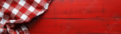 Checkered tablecloth in red color photo