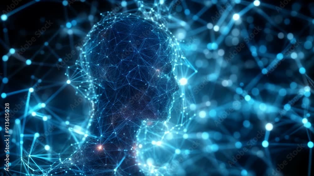 Digital Human Head. Artificial Intelligence and the Future of Consciousness. Technology and Science Concept. Intelligence allegory AI. 4k Video footage Digital Human Head. Artificial Intelligence and the Future of Consciousness. Technology and Science Concept. Intelligence allegory AI. 4k Video footage