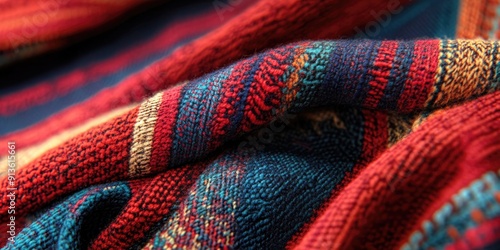 Close-up of red and blue blanket