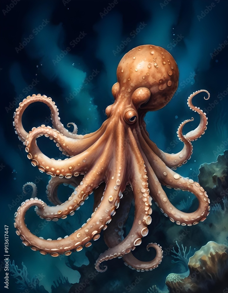 Obraz premium octopus watercolor illustration