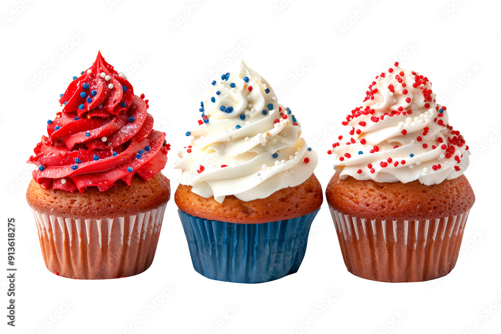 A freshly baked cupcake or muffin topped with rich creamy frosting and chocolate sprinkles, perfect for celebrations. Isolated on white transparent background A freshly baked cupcake or muffin topped with rich creamy frosting and chocolate sprinkles, perfect for celebrations. Isolated on white transparent background