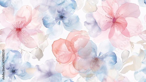 Delicate floral watercolor repeating design in gentle pastel hues, ideal for beauty items and more.
