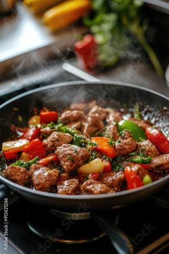 Frying Pan with Meat and Vegetables