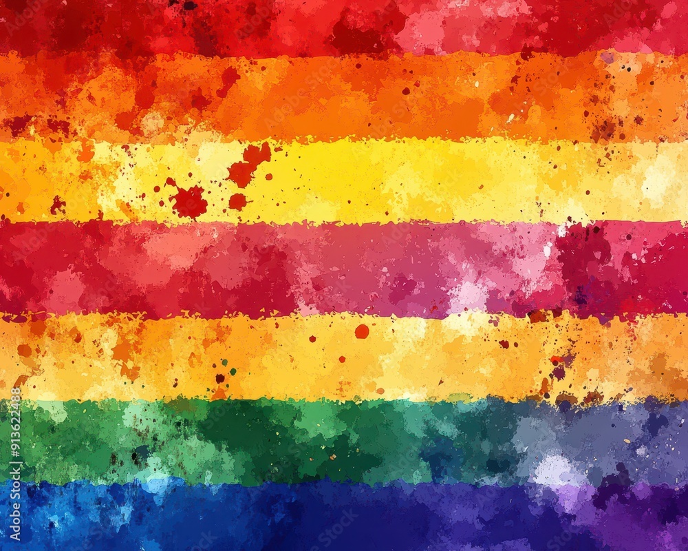Abstract watercolor pride flag with splattered paint effects, LGBT, Artistic freedom Abstract watercolor pride flag with splattered paint effects, LGBT, Artistic freedom
