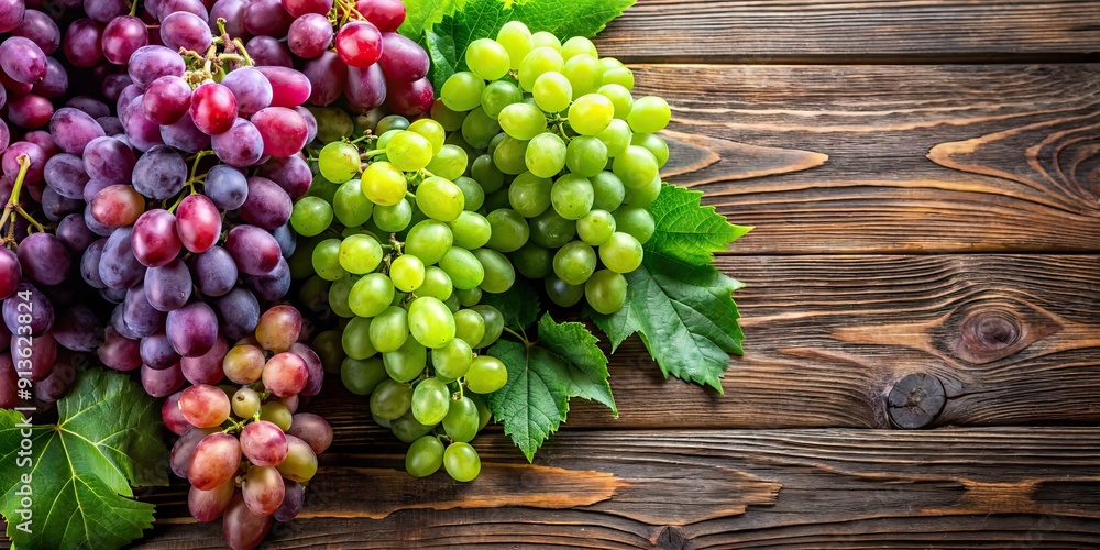 Fresh green and purple grapes on a rustic wooden table, grapes, vineyard, fruit, healthy, organic, wine, food, agriculture Fresh green and purple grapes on a rustic wooden table, grapes, vineyard, fruit, healthy, organic, wine, food, agriculture