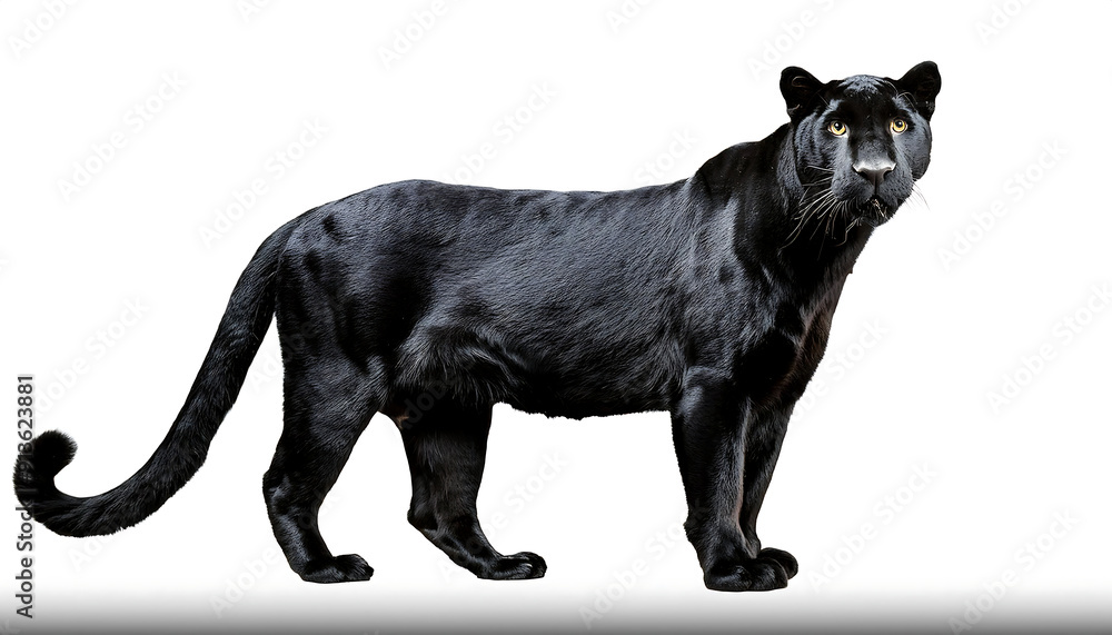 Wild Standing Black Panther – A wild black panther standing, isolated on a white or transpa_1(374) Wild Standing Black Panther – A wild black panther standing, isolated on a white or transpa_1(374)