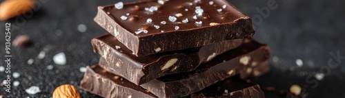 dark chocolate squares with almonds  photo