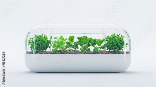 futuristic aquaponics system, sustainable food production, digital art, vibrant green, isolated on white background photo