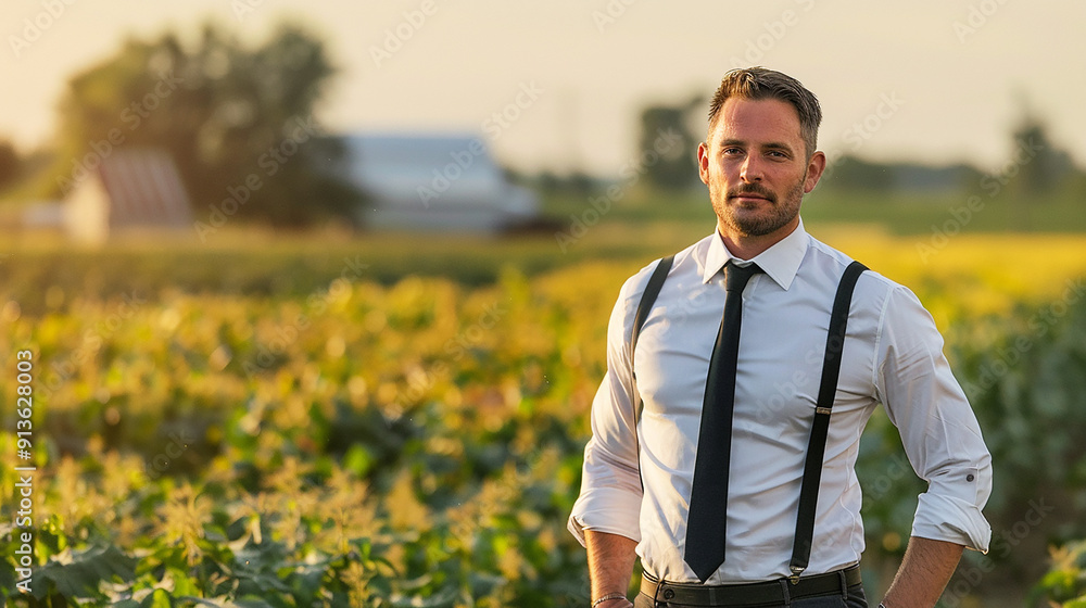 Male farmer in white shirt and tie Male farmer in white shirt and tie