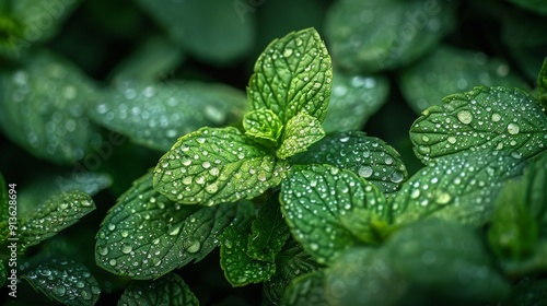 dew on a mint leaf