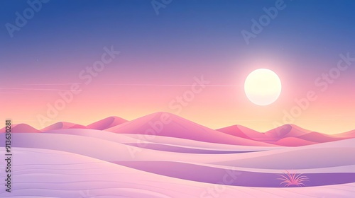 Desert under moonlight, gentle grain, simple clean background, flat design illustration