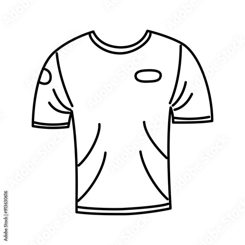 T shirt design template. Hand drawn black short sleeve t shirt outline. For apparel design templates, logos or sports materials.