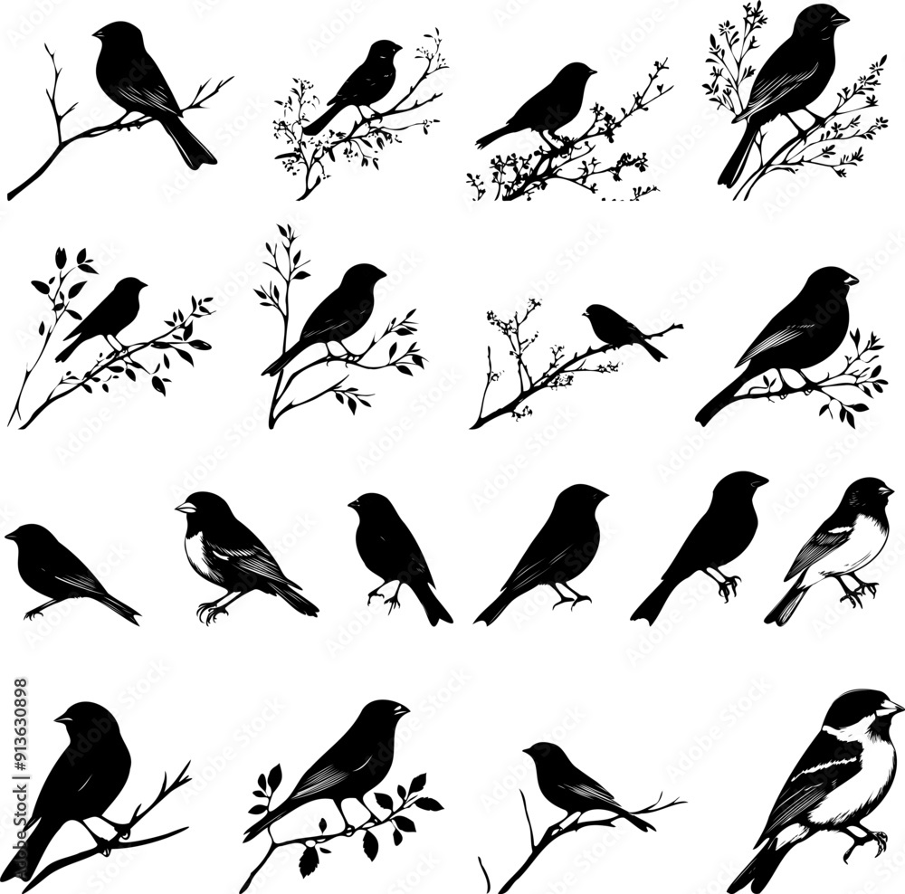 Fototapeta premium finch bird silhouette set illustration collection