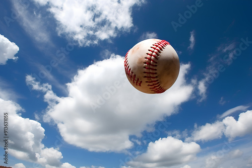 A baseball is capture in mid-flight. Great for anything relating to baseball or sports in general