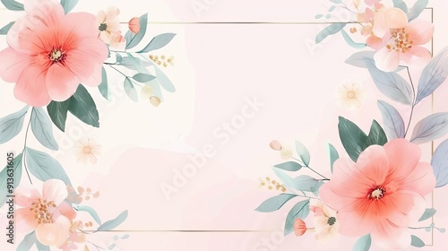 Empty diamond floral frame, clean modern backdrop, watercolor style