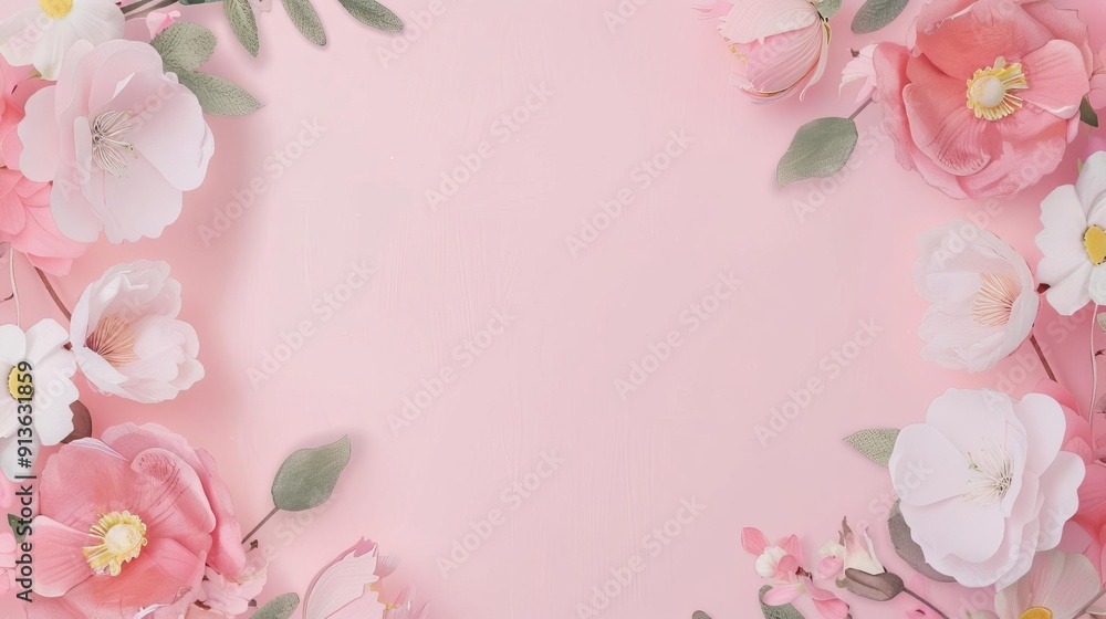 Empty frame of flowers, modern clean background, watercolor style Empty frame of flowers, modern clean background, watercolor style