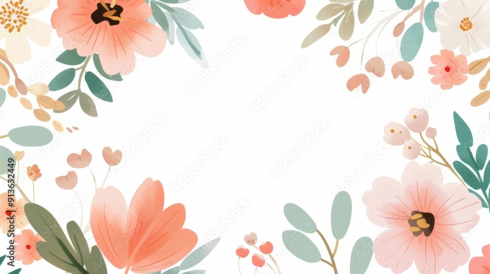 Flower frame with empty core, simple modern background, watercolor style Flower frame with empty core, simple modern background, watercolor style