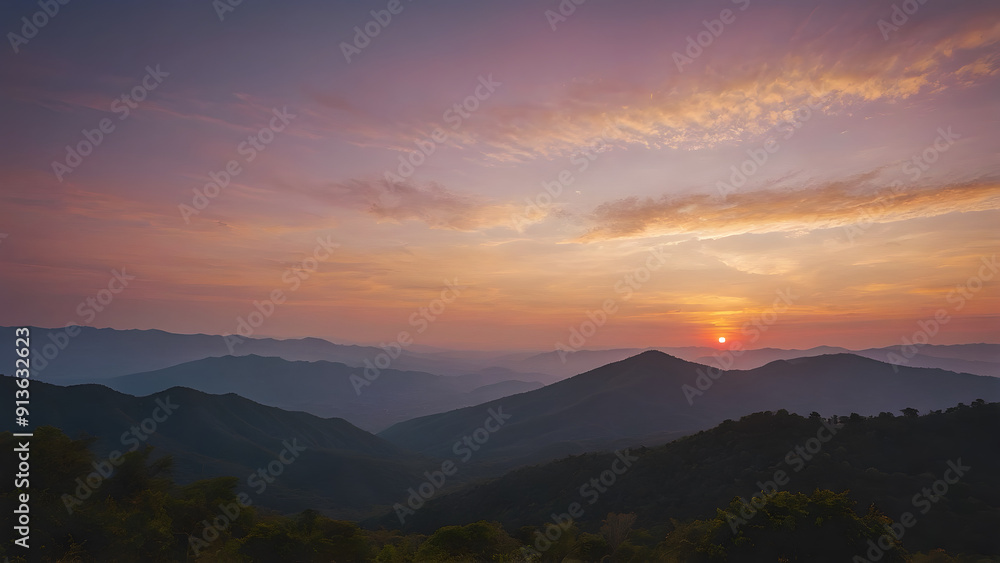 Fototapeta premium A sunset at the horizon with beautiful clouds