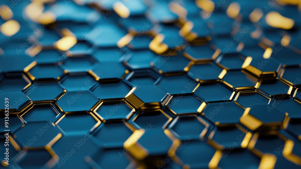 Blue Surface with Gold Hexagons Blue Surface with Gold Hexagons
