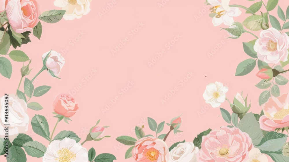 Frame of roses, empty center, simple modern clean background, flat design illustration Frame of roses, empty center, simple modern clean background, flat design illustration