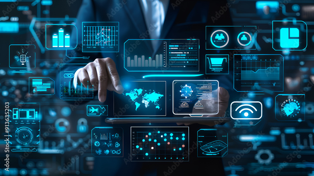 businessman working on digital system modern workspace technology concept
businessman working on digital system modern workspace technology concept