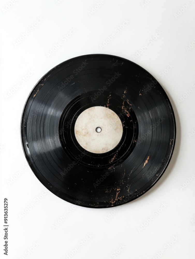Obraz premium Black Vinyl Record on White Wall