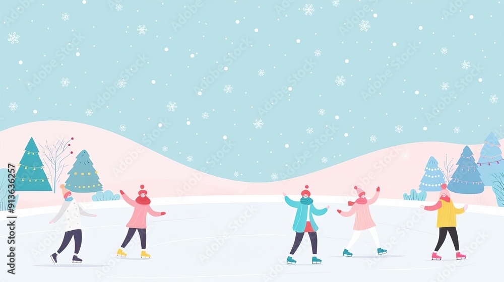 Ice skating, simple modern clean background, flat design illustration Ice skating, simple modern clean background, flat design illustration