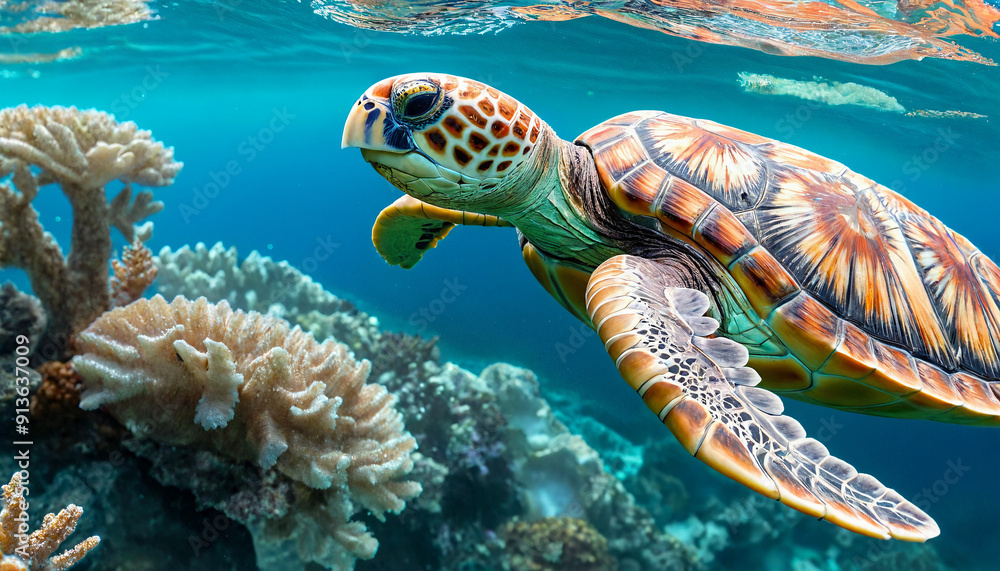 Fototapeta premium green sea turtle swimming