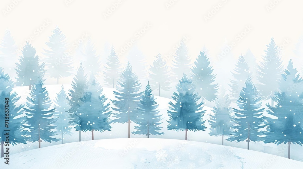 Naklejka premium Snowcovered trees, modern clean backdrop, watercolor style