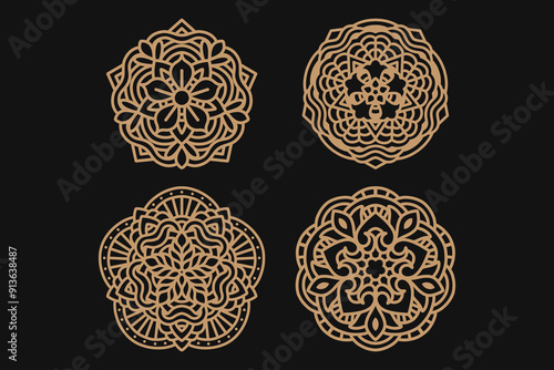 set of beauty floral mandala art round ornament design for boutique, fashion, jewelery business. abstract flower petal mandala pattern vector illustration. feminine botanic geometric decor collections