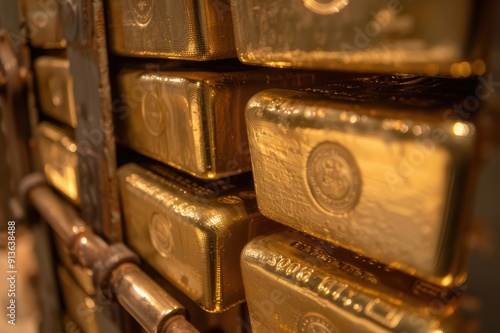 A stack of gold bars in a secure vault setting photo