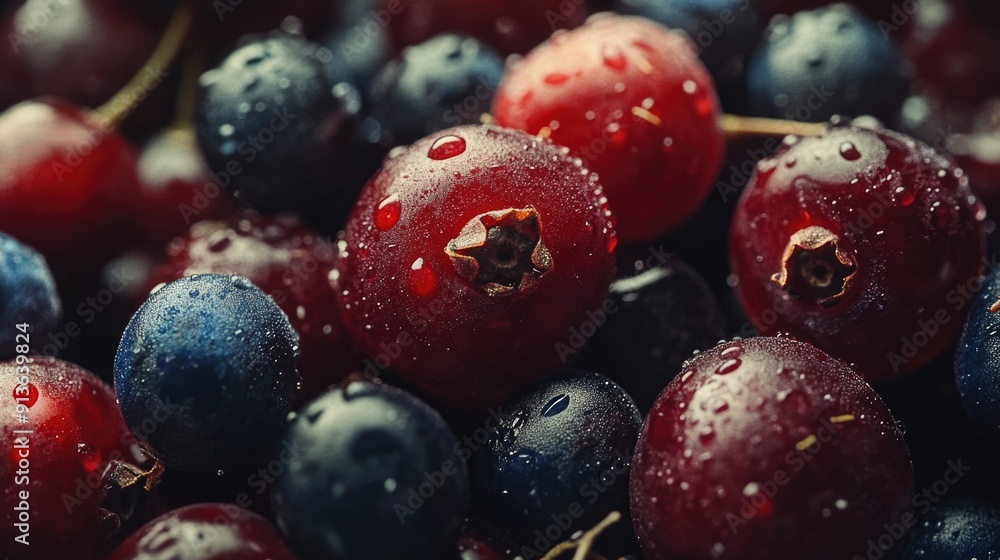 Blue and Red Berries Close Up Blue and Red Berries Close Up
