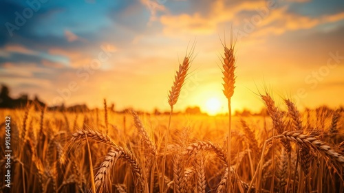 Golden wheat fields under a...