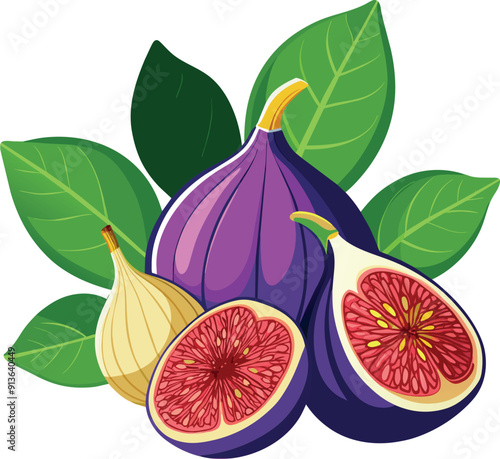 Ripe Figs Fruit and Green Leaves on white Background generated Ai