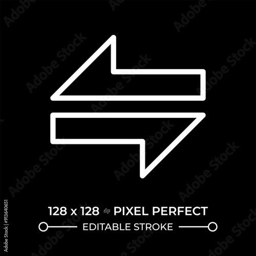 Swap arrow white linear icon for dark theme. Representing decision making, transfer or exchange concepts. Switch function. Thin line illustration. Isolated symbol for night mode. Editable stroke