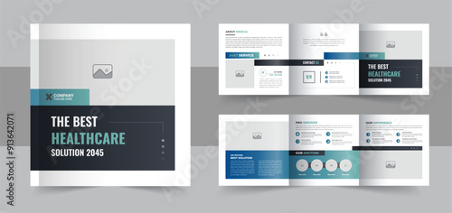 Medical, hospital square trifold brochure template or Medical agency brochure design template layout
