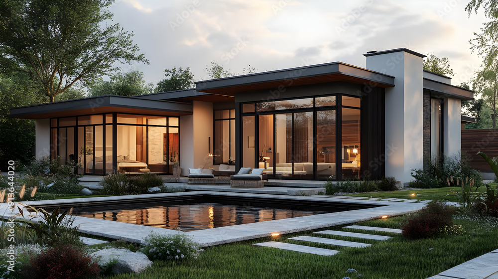 Modern home with swimming pool and landscaped garden. Modern home with swimming pool and landscaped garden.