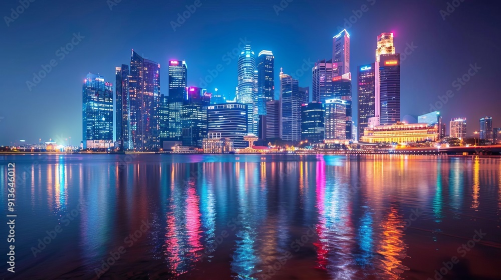 Modern skyline backdrop with a bustling riverfront prospect, lively and contemporary urban environment Modern skyline backdrop with a bustling riverfront prospect, lively and contemporary urban environment