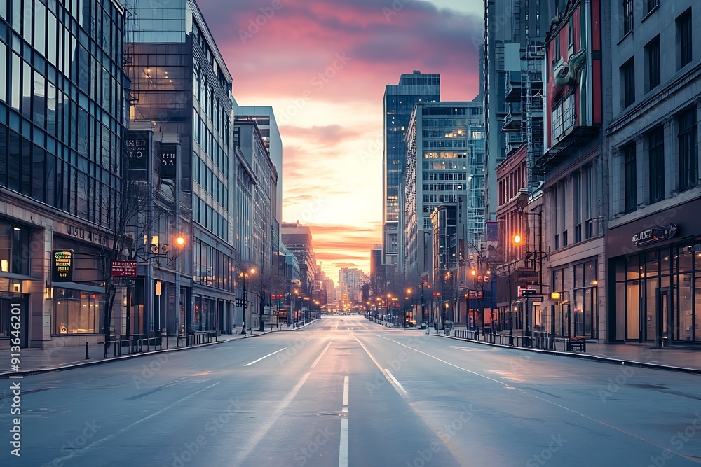 Fototapeta premium Empty City Street at Sunrise